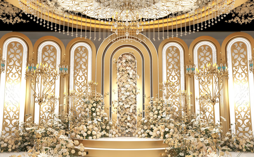 青白江香槟色调婚礼堂效果展示